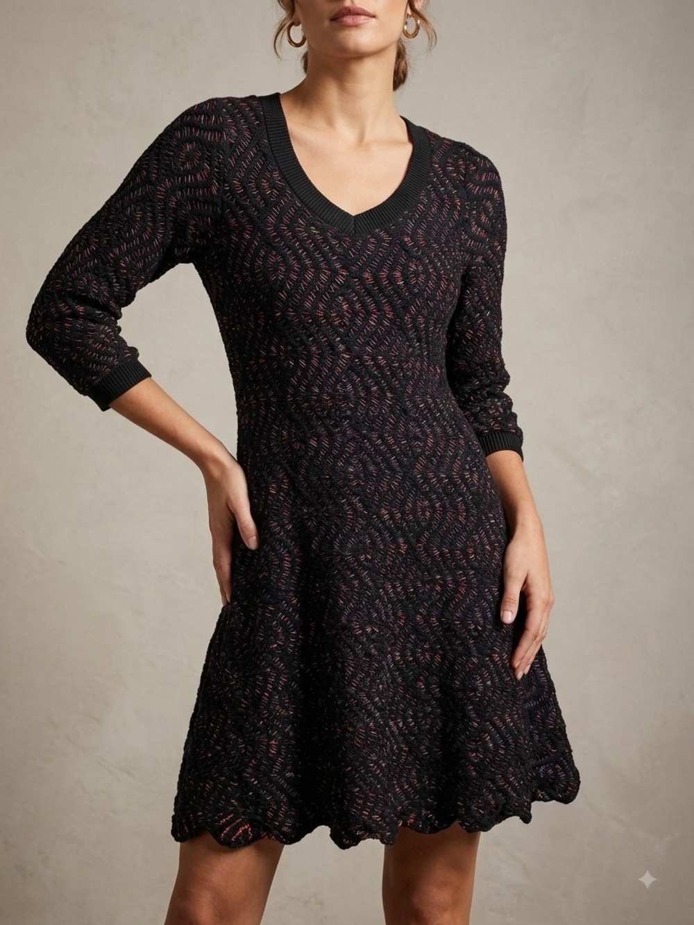 Nadya Toto Montreal Designer Textured Jacquard 3D Knit Flare Artsy Dress Size L
